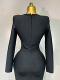 Women Sexy Luxury Sparkly Beading Bandage Dress 2025 Long Sleeve Bodycon Celebrity Party Elegant Evening Club Pary Dresses