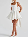 Sexy Hotsweet Mini Dress for Women Square Collar Sleeveless Slimming High Waist Spliced Bowknot Dresses Female New