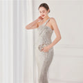 High Quality Women Design Maxi Dress Sexy One Shoulder Sequin Evening Dress Party Night Elegant Long Prom Dress Vestidos