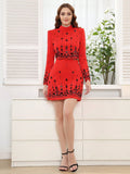 Two Piece Sets for Women Stand Collar Long Sleeve Spliced Diamonds Top High Wiast Mini Skirt Elegant Outfit Female