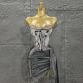 Sophisticated Gold Silver Color Strapless Shinning Crytsal 2 Pieces Bodycon Mini Dress Celebrate Nightclub Party Birthday Wear