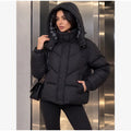 Casual Hooded Puffer Jacket Women Plaid Lining Drawstring Collar Quilted Warm Padded Elastic Cuff Coat Winter Oute Street Wear