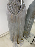 Luxury Women Diamonds Tassels Sexy Sleeveless Elegant Solid Color Maxi Evening Party Dress Celebrity Birthday Dress Prom Gowns