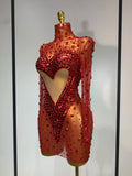 High Quality Rhinestone Sequin Sexy See Through Mesh Mini Dress Women Evening Party Nightclub Singer Stage PerformanceCostume