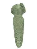 Elegant Spliced Shawl Long Dress for Women Sleeveless High Waist Patchwork Folds Dresses Female New