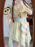 Olive Girl Yellow Flowing Sleeve Fairy Dress for Ren Faire 2026 Garden Wedding Fairycore Photoshoot Everyday Wear S-L XS-3XL Plus Size Flowing Sleeve Dramatic Silhouette Romantic Editorial Not Costume Chinese Heritage Fashion Women
