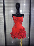 5 Colors Women Sexy Strap O-Neck Shining Flowers Bodycon Mini Bandage Dress Birthday Photoshoot Celebrate Cocktail Outfit