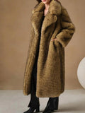 Luxury Patchwork Imitation Fur Mid Length Coat for Women Lapel Long Sleeve Spliced Pocket Loose Winter Coats Female
