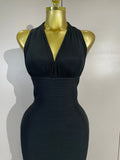 Women Evening Party Prom Gown Birthday Club Dress Sexy Backless Halter Neck Sleeveless Ruffles Pacthwork Bodycon Bandage Dress