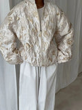 Elegant Jacquard Women Jackets Stand Collar Long Sleeve Basics Loose Jacket for Casual Commute Autumn Fashion New