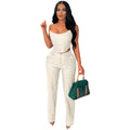 Women's Green Corset Cut-Out Cargo Sexy Sleeveless Jumpsuits PU Leather Matching Set Sexy Clubwear 2 Piece Outfits