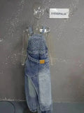 Women Denim Jumpsuit Sleeveless High Waist Baggy Rhinestone Irregular Patchwork Streetwear Party Summer