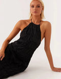 Fashion Backless Ruched Long Dress For Women Halter Lace Up Sexy Ruffle Dress Loose Female 2025 Summer New Vacation Dress