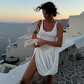 Irregular Plunge Square Collar Suspender Dress For Women Solid Color Sleeveless Backless Summer Clubs Party Ruched Dress
