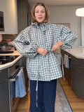Gingham Plaid Hooded Windbreaker Jacket Drawstring Waist Loose  Outerwear 2026 Spring Autumn Lady Retro Outdoor Casual Jacket