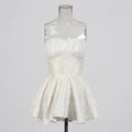 Solid Slimming Spliced Ruffles Fold Dresses for Women Strapless Sleeveless Patchwork Zipper Dress Female Clothing