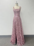 High Quality Sexy Pink Flower Embroidery Maxi Dress Straps Split Sleeveless A Line Floor Length Party Evening Gown 2025
