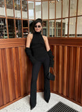 Women's Ribbed Knit Turtleneck Cutout Shoulder Halter Vest Long-Sleeved Shawl 2-Piece Set Slim Y2K Sexy Street Autumn Top