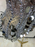 Sparkly Silver Rhinestone Sequins Strapless Mesh See Through Mini Dress Birthday EveningParty Nightclub Singer Stage Costume