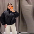 High Street Women's Bomber Jacket Coat Loose Fit Stand Collar Long Sleeve Crop Tops 2026 New Lady Outerwear Casual Daily Outfit