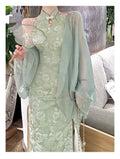 Olive Girl Romantic Qipao for Garden Wedding 2026 Fairycore Photoshoot Everyday Wear S-XL XS-3XL Plus Size Romantic Garden Party Editorial Not Costume Qipao Cheongsam Chinese Dress Chinese Heritage Fashion Women