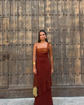 Brown Glitter Chiffon Tiered Maxi Dress Elegant One Shoulder Square Neck Flowy dresses 2026 Summer Formal Wedding  Party gowns