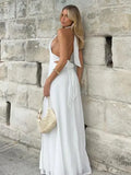 Halter Backless Maxi Dress For Women Lace Up Plunge Higt Waist Split Sexy Holiday Long Dress Elegant Club Party Vestidos