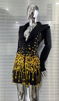 Luxury Rhinestone Sequin Pearl Glam Low Cut Suit Dress Women's Fashion Party Performance Evening Gown Vestidos De Ocasião Formal