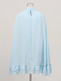 Solid Spliced Ruffles Loose Mini Dresses for Women O Neck Long Sleeve High Waist Temperament Dress Female