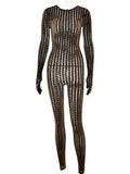 Sexy See Through Jumpsuit Women Coquette o-Neck Full Sleeve Stretch Hipster Skinny Fit 2026 Spring Clubwear Overalls