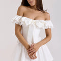 Solid Spliced Bowknot Slimming Mini Dresses For Women Slash Neck Sleeveless High Waist Temperamnet Dress Female New