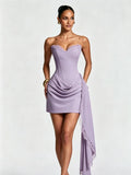 Women Sweetheart Strapless Corset Mini Gown Ruched Lace Sash Slim Fit Wedding Guest Summer 2026 Hot Luxe Party Evening Dresses