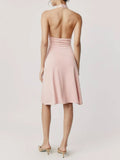 Vacation Pink Backless Mini Dress Female Plunge Neck Sleeveless Slimming Asymmetrical Hem for Urban Street Style