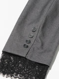 Chic Solid Spliced Lace Edge Blazers for Women Notched Collar Long Sleeve Temperament Designer Coats Female Clothes Style