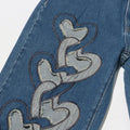 Fashion Women Jeans High Waist Heart Connectivity Contrast Color Hollow Out Straight Denim Pants 2024 New