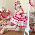 Olivegirl Lolita Dress Kawaii Sweet Bow Ruffled Slim Sleeveless Mini Princess Dresses Elegant Bow Flower Dresses Women Y2K JSK