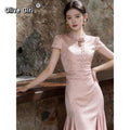 Olive Girl Romantic Qipao for Garden Wedding 2026 Fairycore Photoshoot Everyday Wear S-XXL XS-3XL Plus Size Romantic Garden Party Editorial Not Costume Qipao Cheongsam Chinese Dress Chinese Heritage Fashion Women