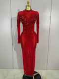 Women Sparkly Full Rhinestone Sequin Sheer Long Dress Sexy Fashion Club Party Birthday Nightclub Drag Queen Dancer Stage Costume