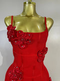 Luxury Party Prom Gown Birthday Wedding Guest Dresses Elegant Chic 3D Beaded Flower Spaghetti Strap Short Bodycon Bandage Dress