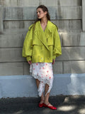 Women Short Trench Coat Lapel Collar Belt Waist Cinched Oversized Long Sleeve Windbreaker Jacket Shoulder Epaulets Spring Autumn