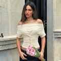 Women Summer Top Fashion Button-Front Patchwork V-Neck Pleated Fitted Top New Casual High-Street Party Female T-Shirts