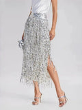 Luxury Sequins Midi Women Skirts High Waist Tassel Skirt for Party Gathering Evening Event Wear Fashion Summer New