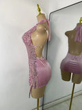Wome Sexy Sparkly Diamond Halter Backless Bodycon See Through Outfit Birthday Dress Dancer Nightclub Performance Stage Costume