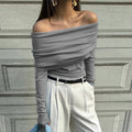 Solid Casual Pullover Sweaters For Women Slash Neck Long Sleeve Slimming Temperament Sweater Female Fashion Style