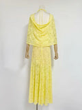 2026 New Banquet Evening Party Standing Collar Shawl Elegant Slimming Yellow Lace Dress Fashion Long Dress for Women