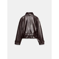 Stand Collar Faux Leather Cropped Jacket Waist Belted Button Long Sleeve Outerwear Winter New Street Women Daily Casual Outfit
