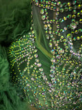 Mint Color Women Sexy Strapless Shining Rhinestones Ball Gown Mini Dress Cute Celebrate Birthday Party Performance Costumes