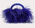 Pearl Bead Bag With Feather Fur Designer Brand Clear Acrylic Crystal Stone Box Tote Handbag Women Handmade Party Purse