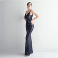 Women Strap Party Maxi Dress Sexy V Neck Evening Dress Celebrity Purple Sequin Dress Long Prom Formal Occasion  Dress