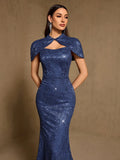 Elegant Sequin Emboridery Shawl 2 Pieces  Evening Gown for Women Weddings and Dinners Heavy Industry Gorgeous Evening Gowns